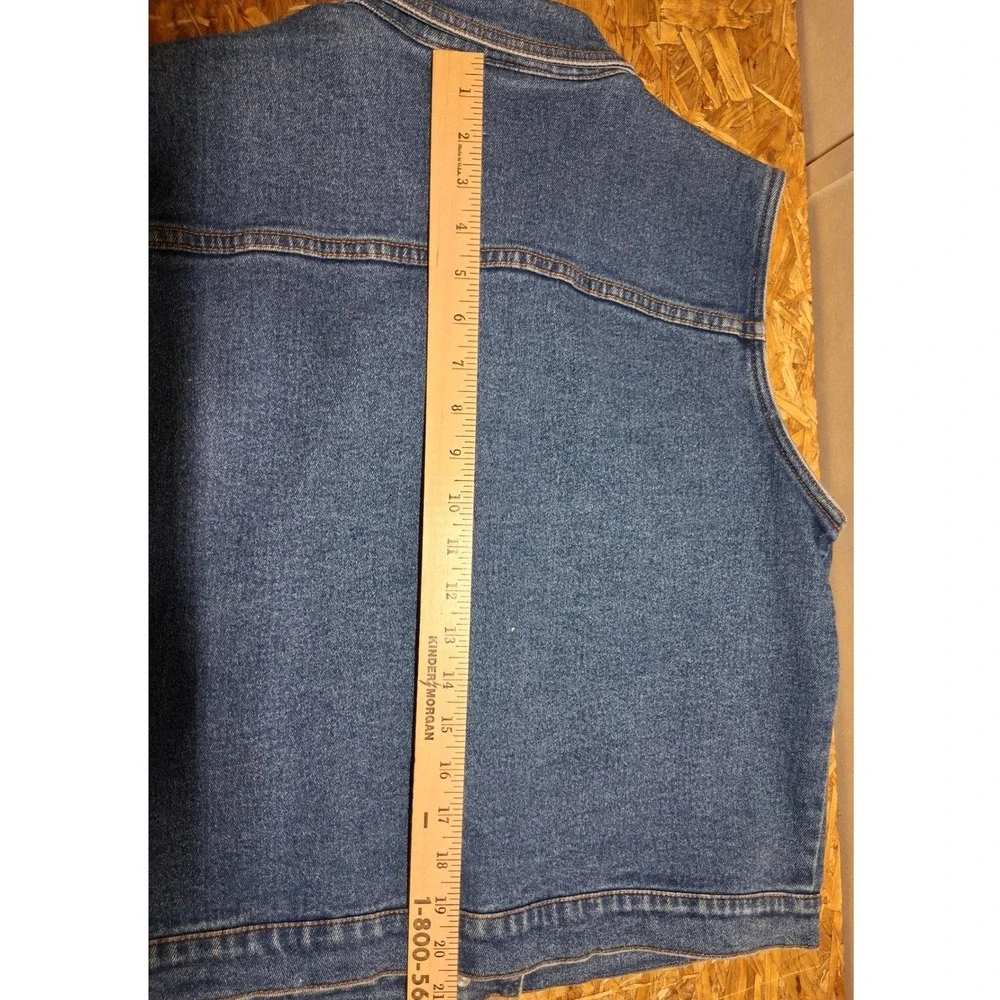 Denim & Co Womens Medium Wash Rhinestone Studded Denim Vest Blue Large L